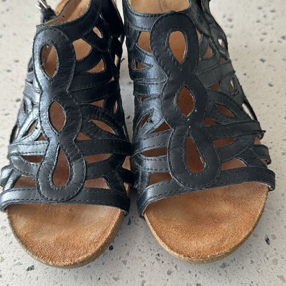 Josef Seibel Women's Ruth Black Leather Cut Out Open Toe Comfy Sandals Size 40 - Picture 10 of 12
